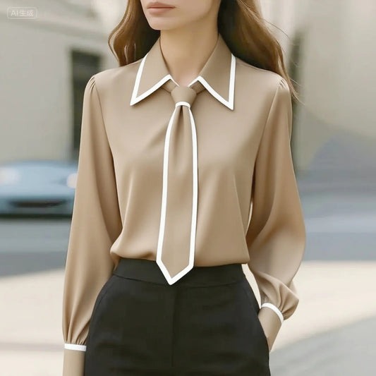 AURENE CONTRAST TIE BLOUSE