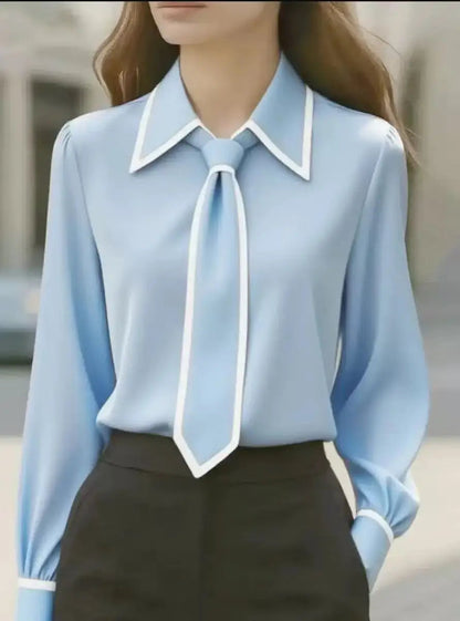 AURENE CONTRAST TIE BLOUSE